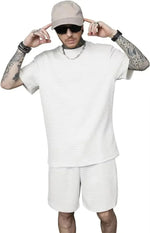 New Mens Sports Casual Set Solid Color Simple Shorts Sleeve T-shirt 2-piece Fashion Menswear