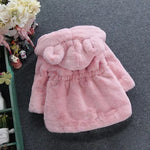 Winter Girl's Coat Furry New Hooded Bear Solid Color Long-sleeved Coat Thick Warm Cute Girls All Fashion Shawl