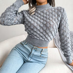 2025 Autumn Winter Women Casual Hollow Out Long Sleeve Knitted Pullovers and Sweaters Crop Top