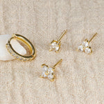 4PCS 18K Gold Plated Flower Round Piercing Earrings Set For Women Stainless Steel Zircon Punk Stud Earring Trendy Jewelry aretes