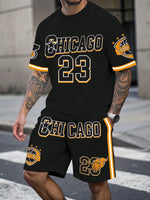 Men's Sports Short Sleeve Top Shorts Set Plus Size Breathable Basketball Sports Clothing Letter Print T-shirt Shorts 2-piece Set