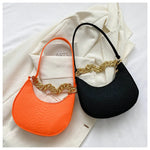 Fashion Women Felt Handbags Imitation Metal Chain Underarm Bag Retro Ladies Solid Color Shoulder Bag Trendy Casual Clutch Purse