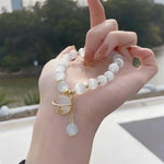 Exquisite Opal Beaded Bracelet for Women Elegant Lucky Cat Pendant Adjustable Bracelets Fashion Friendship Jewelry Gifts