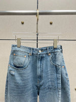 Woman Blue Denim Washed Ripped Jeans Knees Holes Fashion Trousers Frayed Hem 2025 Pants