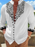 New linen shirt men's button fashion trend pattern slim fit, comfortable and soft brand new retro top