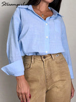 Blue Oversize Women Cotton Linen Shirts And Blouses Long Sleeve Summer Basic White Office Women Shirts Loose Top For Woman Linen