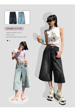Denim Straight Buttoned High Waist Streetwear Wide Leg Jeans Vintage Blue Jeans Long Pants Y2k Work Summer Blue Jeans Capris