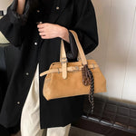 Belt Buckle Design Top-handle Bags For Women Soft Suede Large Capacity Shoulder Cross Body Bag 2024 Winter New Designer Handbags