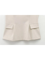 TFMLN Women Solid Skirt Hem Tops Spring Summer Fashion Chic Sleeveless V-neck Flip Pockets Shirts Sweet Lady Causal Tops