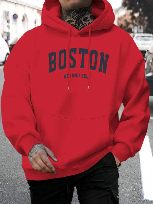 Men'S Casual Hoodie Polyester Hooded Sweatshirt with Drawstring, Comfortable Long Sleeve Top for Fall