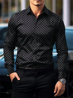 New Spring And Autumn Men's Shirt Elastic Solid Color Dot Printed Shirt Temperament Casual Standing Collar Long Sleeve Cardigan