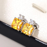 Huitan Luxury Princess CZ Stud Earrings for Women Yellow/Pink Cubic Zircon Colored Temperament Ear Piercing Accessories Jewelry