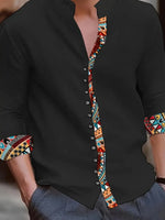 New linen shirt men's button fashion trend pattern slim fit, comfortable and soft brand new retro top