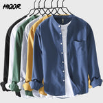 HIQOR Men's Shirt 100% Cotton All-match Long Sleeve Tops 2025 Spring Summer Solid Color Shirts Man Casual Blouses Streetwear Men