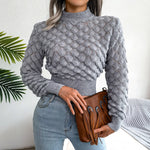 2025 Autumn Winter Women Casual Hollow Out Long Sleeve Knitted Pullovers and Sweaters Crop Top