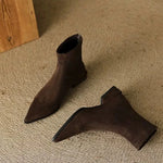 Plus-size women's boots 2025 winter fashion pointed-toe design short boots with zippers on the back, slim low-heeled nude boots