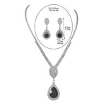 MYYA Water Drop Necklace Earrings Set Black Simple Water-drop Pendant Necklace Earrings Jewelry Set Wedding Prom Party Gift