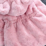 Winter Girl's Coat Furry New Hooded Bear Solid Color Long-sleeved Coat Thick Warm Cute Girls All Fashion Shawl