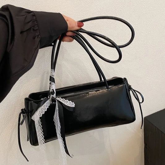 Y2K Lace Bow Handbag French Elegant Square Bags Simple Ballet Style Shoulder Bag New Korean Fashion Casual Women Packet for Date