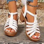 Fashion Woven Straps Chunky Heel Sandals Women Summer Ankle Buckle High Heeled Rome Shoes Woman Open Toe Platform Sandles 36-42