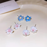 Small Fresh Resin Flower Earrings for Women Simple  Fashion Cute Camellia Stud Earrings Mini White Pink Blue Jewelry