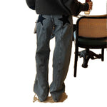 Retro American Style High Waist Straight Leg Jeans Backside Star Splicing Casual Trousers for Women Trendy Color Block Design