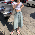 Denim Straight Buttoned High Waist Streetwear Wide Leg Jeans Vintage Blue Jeans Long Pants Y2k Work Summer Blue Jeans Capris