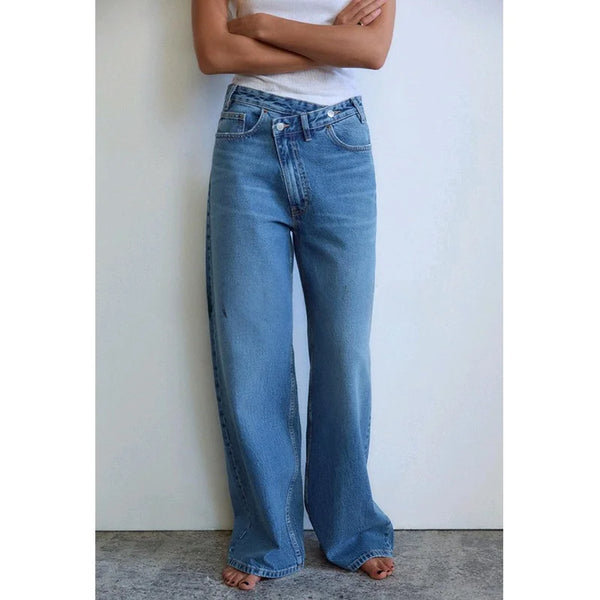 Spring New Women's High Waist Wide Leg Cotton Straight Jeans Multiple Colors 2025 Faion Ladies Premium Denim Trousers