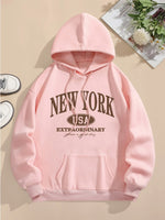 Letter Print Hoodie, Drawstring Long Sleeve Casual Hooded Sweatshirt For Winter & Fall, Women's Clothing