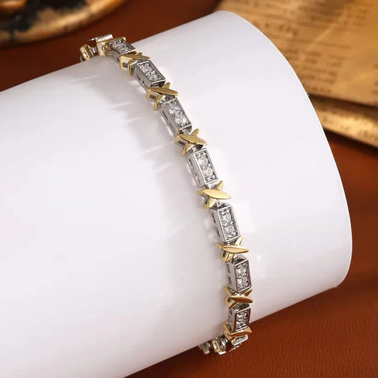 RAKOL 18K-Gold-plated X-shaped Full Zircon Bracelet For Women High Quality Cross Niche Design Luxury Wedding Party Jewelry