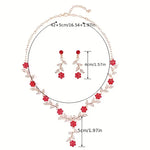 3 Pcs Sweet Jewelry Set Exquisite Rhinestone Pendant Banquet Party Women Fashion Romantic Crystal Necklace Earring Accessory Set