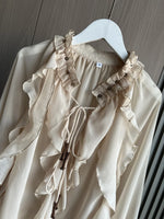 ETJ Spring 2025 New traf Women's Fashion Translucent fabric beaded rivets decorated V-neck lace ruffled romantic shirt