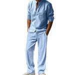 2025 Cross-border American Four Seasons Linen Men's Casual Relaxed Breathable Long Sleeve Pants Shirt Beach Suit