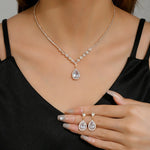 3 Wedding Season Women's Fashion Droplet Necklace and Earring Set Banquet Party Accessories 4055
