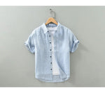 Pure Linen Casual Shirts Men Casual Fashion Solid Short Sleeve Shirt Man Large Size Button-up Shirt