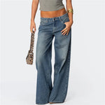 Fashion Women Wide Leg Denim Pants Casual Vintage Bow Print Loose Jeans Trousers for Work Office Y2K Vintage Streetwear