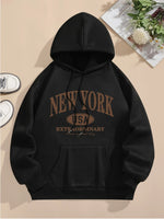 Letter Print Hoodie, Drawstring Long Sleeve Casual Hooded Sweatshirt For Winter & Fall, Women's Clothing