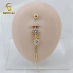 6-16mm Length Barbell Belly Button Rings Micro Inlaid CZ Zircon Crown Pendant Navel Bar Piercing Anti Allergic Women's Jewelry