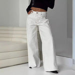 Korean-style Casual Loose Wide-leg Jeans. New Fashionable, Simple and Casual Floor-length Jeans for Ladies in All Four Seasons