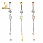 6-16mm Length Barbell Belly Button Rings Micro Inlaid CZ Zircon Crown Pendant Navel Bar Piercing Anti Allergic Women's Jewelry