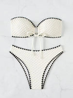 Swimwear White 2 Piece Strapless Swimsuit for Women Sexy Bandeau Backless Bikini Set Lace-up Patchwork Bathing Suit 2025 New