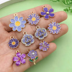 30pcs Purple Enamel Flower Charms Alloy Small Daisies, Cherry Blossoms, Rose Flower Pendants For DIY Jewelry Making Accessories