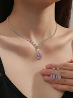 3 Wedding Season Women's Fashion Droplet Necklace and Earring Set Banquet Party Accessories 4055