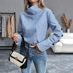 Spring Shirt New Stripe Long Sleeved Top For Women Elegant Office Lady Spliced buttons Pullover Woman Blouse 2025 Blusas