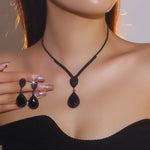 MYYA Water Drop Necklace Earrings Set Black Simple Water-drop Pendant Necklace Earrings Jewelry Set Wedding Prom Party Gift