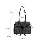 Lightweight Casual Nylon Shoulder Bag Unique Fresh Gentle Bow Design Travel Bag Solid Color Soft Large Capacity Women's Tote Bag