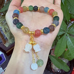 Exquisite Natural Stone Bracelet Elegant Lily of The Valley Flower Pendant Elastic Beaded Bracelets for Women Party Jewelry Gift