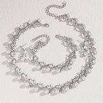 4pcs women's jewelry set with pearl rhinestone necklace, earrings, bracelets, bride's wedding accessories