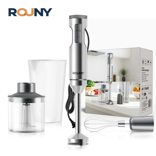 Powerful Hand Immersion Blender,4-in-1 Stainless Steel Stick Food Mixer,700ml Mixing Beaker,500ml Processor,Whisk, MAX 1200W