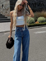 TRAFZA 2025 Summer Women's Fashionable Straight Jeans High Waist Vintage Zipper Women's Casual Jeans Commuting Streetwear Y2K